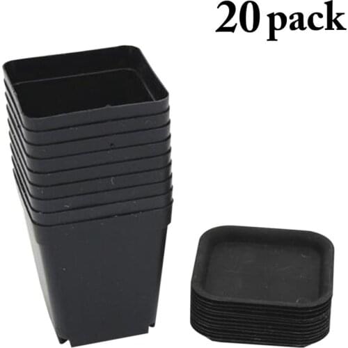 20 Sets Succulent Pot Creative Plastic Flower Pot Gardening Pot with Tray Black Color Flower Pots Planters Pot Trays Plastic Pot
