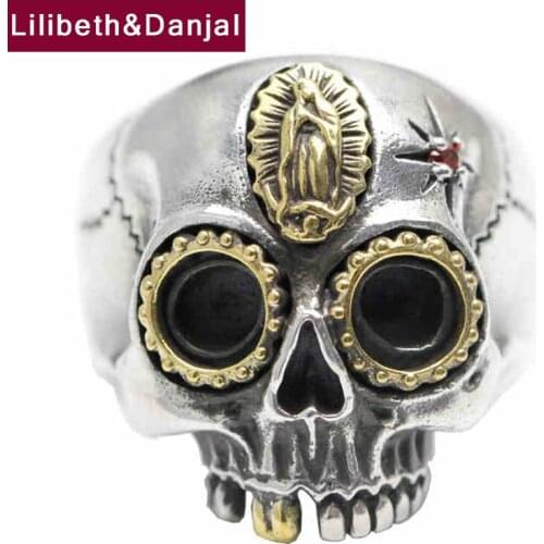 2019 Punk Skull Adjustable Rings 100% Real 925 Sterling Silver jewelry mens engagement anillos plata 925 para mujer Ring R143