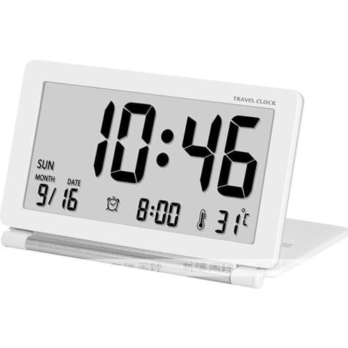 ABS Mute Temperature Calendar Home LCD Display Alarm Clock Office Folding Electronic Flip Travel Digital Desk Clock