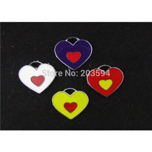 AE165 20pcs Mixed Silver Tone Enamel Heart Charms Pendants Floating Charms 22x20mm