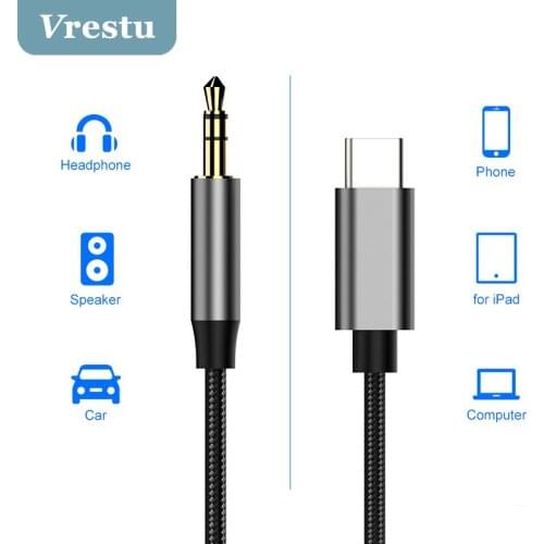 USB Type C to 3.5mm Audio Cable Audio Aux Adapter for Samsung S21 10 Car Headphone Speaker with Mic Control Audio Line 3.5 Jack