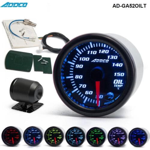 Car Auto 12V 52mm/2" 7 Colors Universal Oil Temp Gauge LED With Sensor and Holder AD-GA52OILT