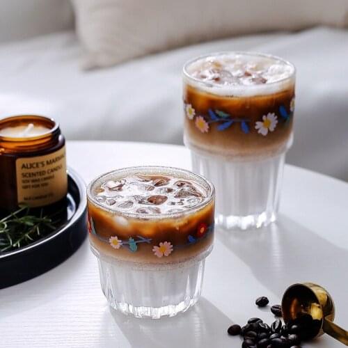 Daisy glass fresh ice coffee cup juice Cola milk tea cup can be superimposed