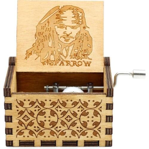 Wooden Hand-Crafted Jack Sparrow From Pirates of The Caribbean Plays Melody Davy Jones Music Box Caja Musical Birthday Gift