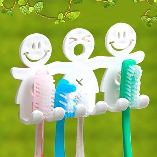 Smile Face Bathroom Kitchen Toothbrush Towel Holder Rack Wall Sucker Hook Stand Bathroom Storage Holder Cute Kids Shape Hold