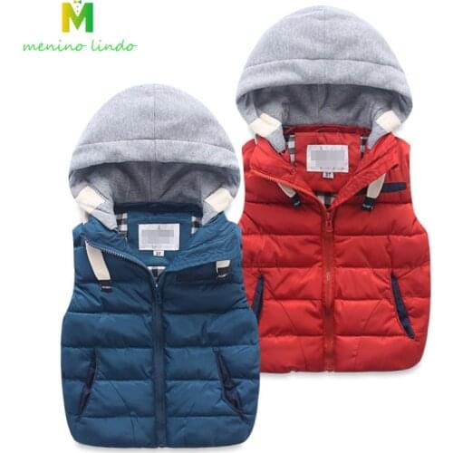 Baby hooded thickening warm waistcoat boys cotton filling zipper vest girls jacket winter warm solid outwear for 1T 9T children