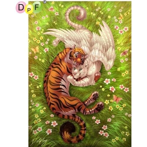 DPF DIY Two tigers 5D diamond painting cross stitch crafts wall painting diamond embroidery home decor diamond mosaic kit square