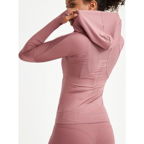 2021 Hooded Yoga T Shirt Fitness Tops Sports Wear For Women Gym Sport Shirt Long-sleeve Sexy Mesh Back Running Shirt Yoga Blouse