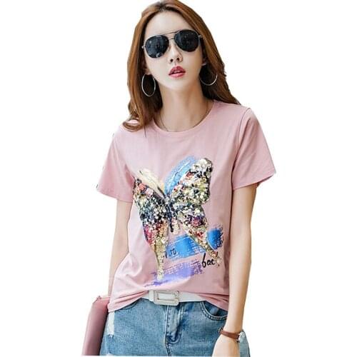 Kawaii fashion t shirt women tshirt casual Sequined t shirt women summer tops tee shirt femme camiseta feminina funny t shirts