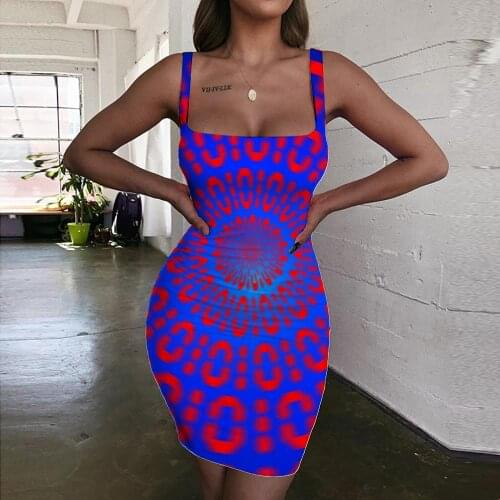 Giyu Dizziness Dresses Women Abstract Ladies Dresses Psychedelic Sundress Red Halter Sleeveless Womens Clothing Party New Boho