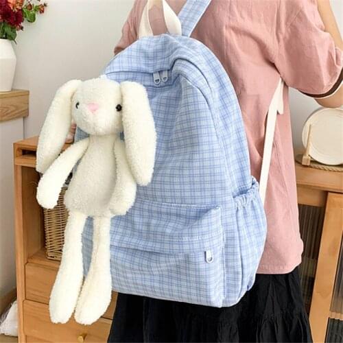 Plaid Backpack for Women Large Capacity Nylon School Bag Female Student Bookbag Casual Ladies Travel Rucksack Canvas Mochila Sac