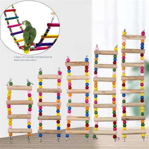 Bird Cage Climbing Bite Toy Colorful Parrot Wooden Swing Hanging Ladder Bridge Small Pet Hamsters Scratcher Training Fun Exercis