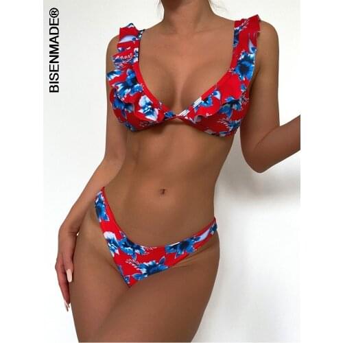 Flower Print Ruffle Bikini Sets With Floral Bottom Sexy Swimsuit Two Pieces Swimwear Women 2021 Beach Bathing Suit Biquinis 8743