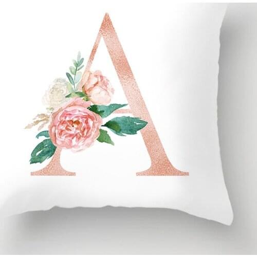 Fashion 26 English Letter Cushion Cover Ins Flower Cotton Car Home Decorative Accessories 45x45cm