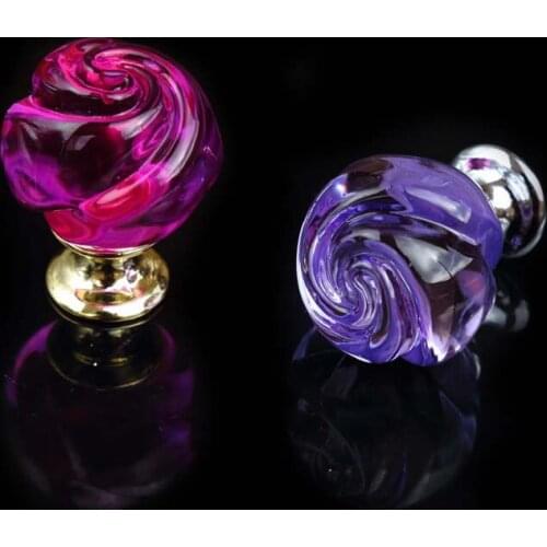Fashion creative glass crystal Wine cabinet drawer knobs pulls silver gold purple red dresser kitchen cabinet door handles knobs
