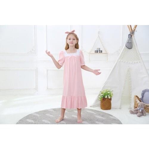 Soft Cotton Silk Summer Night Dress for Girls Pajamas Short Sleeve Nightgown Sleepwear for Kids Mother Matching Family Outfits