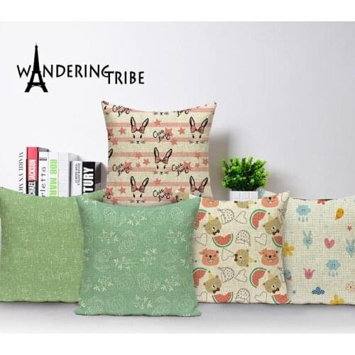 Home Decoration Kissen Cartoon Pillow Case Green Cushion Cover Living Room Cushions Custom Quality Flax Throw Pillows 45*45