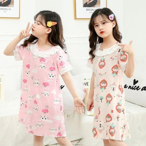 Girls Nightdress Home Sleeping Wear House Dresses for Girls Mom Daughter Lace Sweet Princess Pajamas Summer Short Sleeves Cute