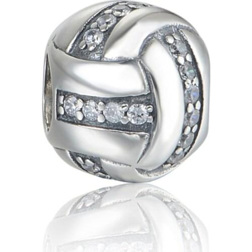 2018 New Original 925 Sterling Silver Beads volleyball Sport Charm Bead Fits Pandora Charms Bracelet DIY Jewelry findings Women