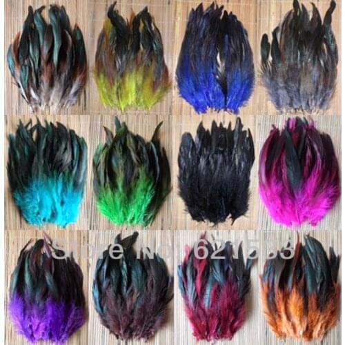 Feathers for crafts! 200pcs/lot 6-8''15-20cm Multi-Color Loose Saddle Badger Rooster Feathers,Chicken Feathers,Veren
