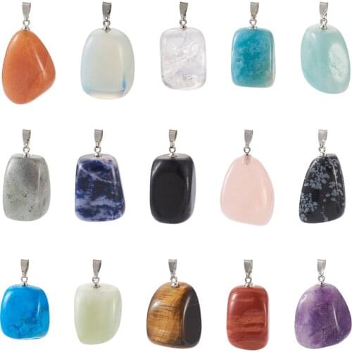 30pcs Natural Synthetic Mixed Stone Pendants with Platinum Tone Brass Findings Nuggets 23~30x13~22 Hole 5x3mm 2pcs/materials