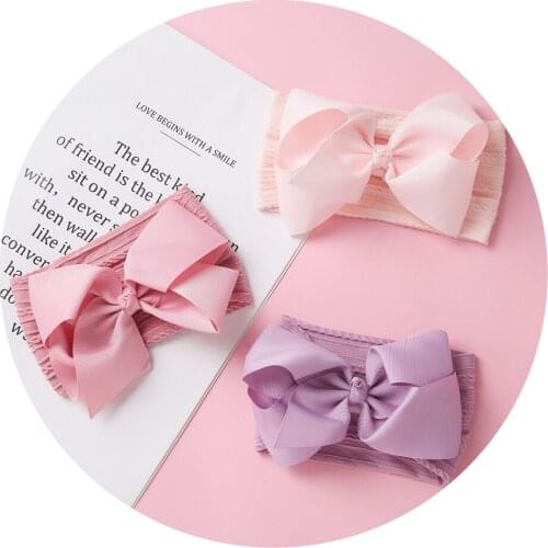 27pcs/lot Soft Bowknot Nylon Headbands For Kids Ribbon Bows Cable Knit Girl Hairband Children Turban Baby Girls Hair Accessories