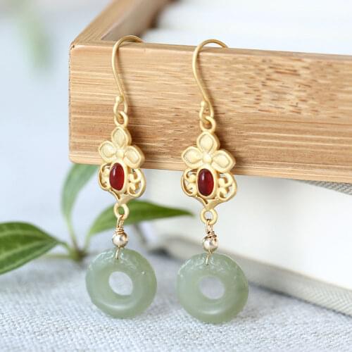 S925 Sterling Silver Inlaid Natural Hetian Jade Gray Jade Peace Buckle Prosperity Brought by the Dragon and the Phoenix Ruyi Hig