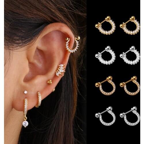 1PC Gold CZ Stainless Steel Ear Bone Piercing Earrings for Women Belly Piercing Cartilage Helix Conch Puncture Body Jewelry