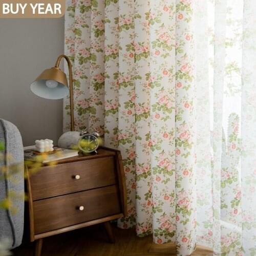 American Style Curtains for Living Dining Room Bedroom Fresh Pastoral Style Small Floral Curtains Retro Rose Curtains Tulle