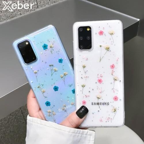 Real Dried Flower Transparent Glitter Soft Silicone Phone Case For Samsung S21 Plus S20 FE Note 20 Ultra 10 Pro 9 S10 Lite S9 S8