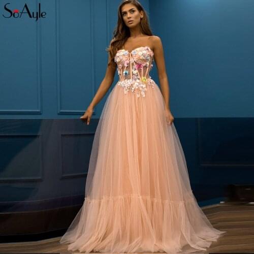 SoAyle Pink Evening Dresses 2018 Sweetheart Sleeveless Long Dress vestido de Festa Flowers Prom Dresses Evening Party dress