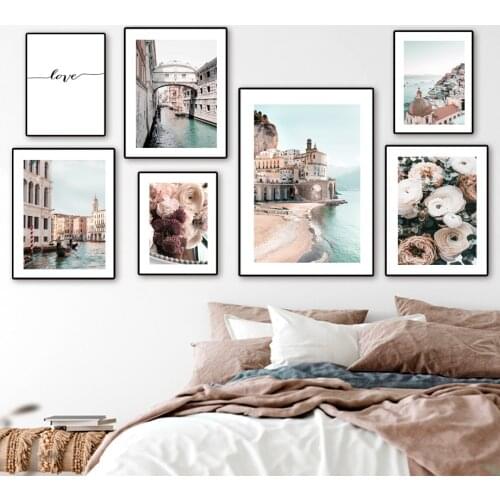 Venice Floating Market Boat Peony Bay Nordic Posters And Prints Wall Art Canvas Painting Wall Pictures For Living Room Decor