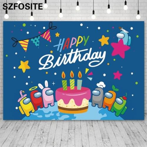 Cartoon Cake Star Game Party Blue Background Boy Birthday Table Decoration Photography Studio Photo Custom Vinyl Backdrop Banner
