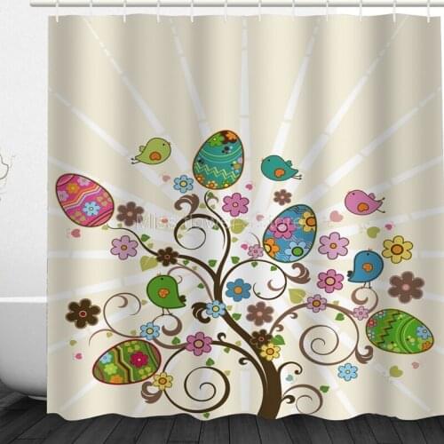 Multi-Size Cartoon Cute Birds And Trees Design Custom Shower Curtains Bathroom Waterproof Mildew Polyester Fabric +12 Hook