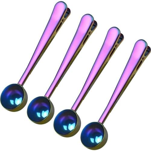 Coffee Scoop Clip,4 Pcs Stainless Steel Table Spoon,2 in 1 Long Handle Multifunction Sealing Bag Clip for Tea,Coffee Etc