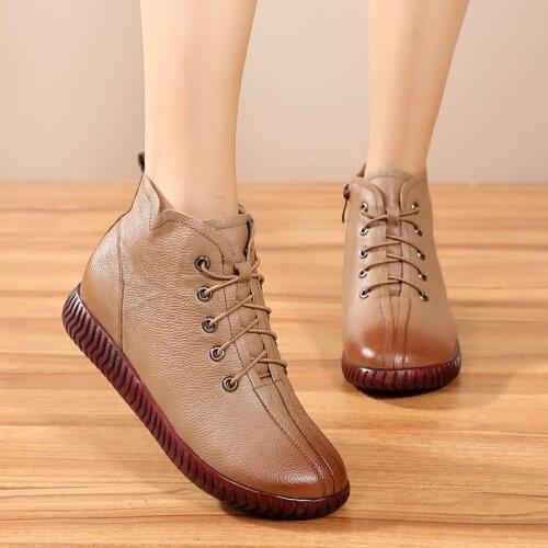 Y2K female ankle boots winter vintage style genuine leather flats womens fur sneakers casaul snow furry shoes