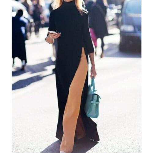 Women Party Work Plus Size Casual Black Maxi Dress Spring Winter Stretchy High Split Loose Long Dresses