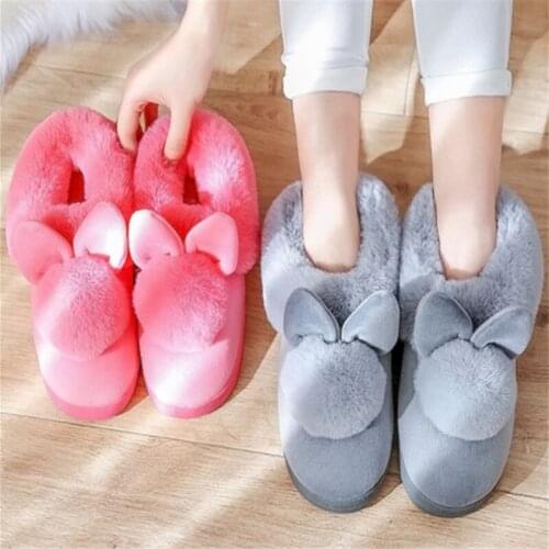2020 Women Winter Slippers Velvet Snow Female Slipper Indoor Home Shoes Ladies Soft Comfort Furry Rabbit Ears Plush Slippers New