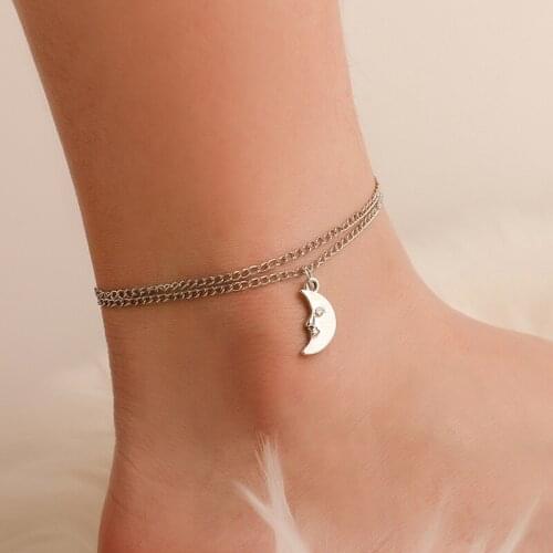 1piece Fashion Double Moon Anklets 2020 Silver For Women New Stone Beads Anklet Bracelets Bohemian Ocean Jewelry