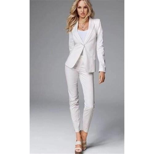 Hand Tailed Womens Formal Wear Pantsuits Women Ladies White Custom Made Business Office Tuxedos Work Wear Suits For Party Groom