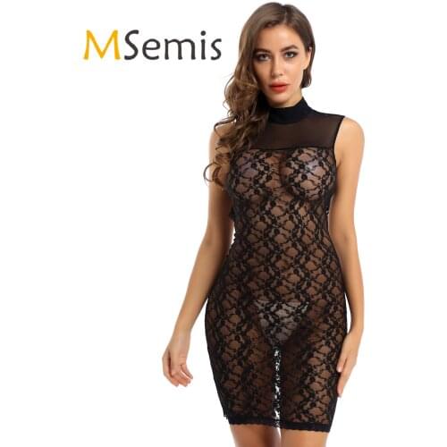 Womens See-through Floral Lace Dress Halter Neck Backless Dress Sleeveless Babydoll Nightwear Clubwear Daily Wear