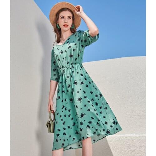 Star print geen silk floral maxi dress women femme 2020 summer long work boho beach office sexy party luxury dresses plus size