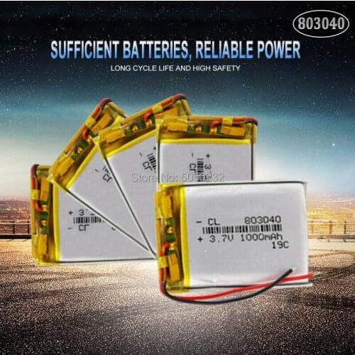 10pc 3.7V 1000mAh 803040 Li-Po ion Rechargeable battery for GPS PSP mp3 mp4 mp5 Bluetooth speaker sound mobile Pocket