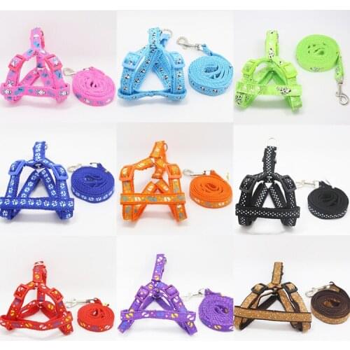 10pcs Paw Print Small Dog Harness and Leash Soft Nylon Pet Walking Harness Vest For Chihuahua Yorkshire Terier Schnauzer