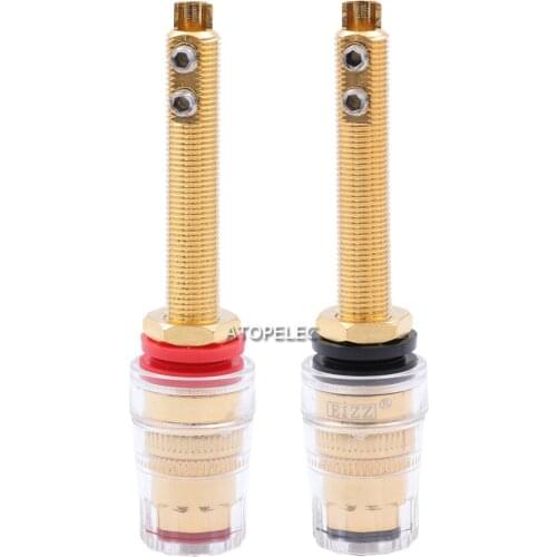 2pcs EIZZ 24K Gold Plated Brass Speaker AMP Long Binding Post HiFi Banana Jack Connector Socket Terminal Panel Chassis Mount