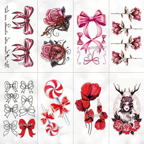 25 Designs Rose bow Temporary Tattoo Colorful Feather Planet Fake Black Waterproof Tattoo Sticker For Girl Kids Art