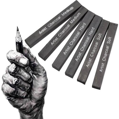 6pcs Compressed Charcoal Stick Square Soft/Medium/Hard Graphite Drawing Pencil Art Supply Charcoal Sticks For Painting