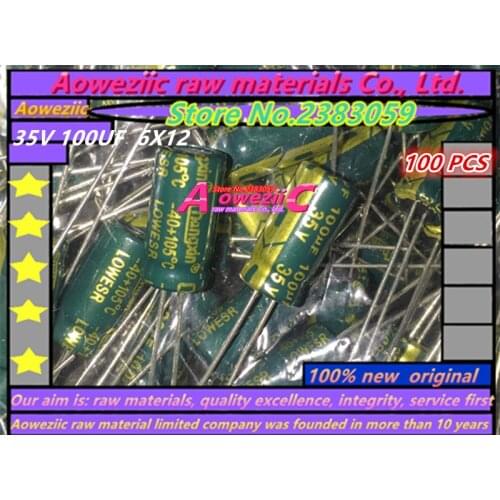 Aoweziic 100 PCS 100UF 35V 6*12 high frequency low resistance electrolytic capacitor 35V 100UF 6X12