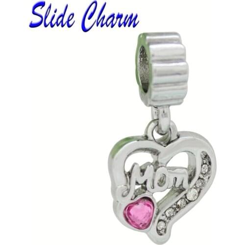 Slide charm free shipping DIY beads I love your mother heart pendant charm beads fit Pandora bracelet necklace