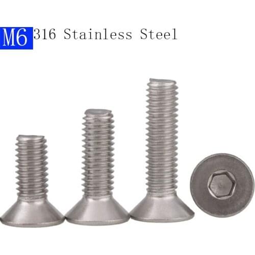 M6 - 1.0 316 Stainless Steel A4 - 70 Countersunk Flat Head Socket Caps Hex Screws Bolts DIN 7991